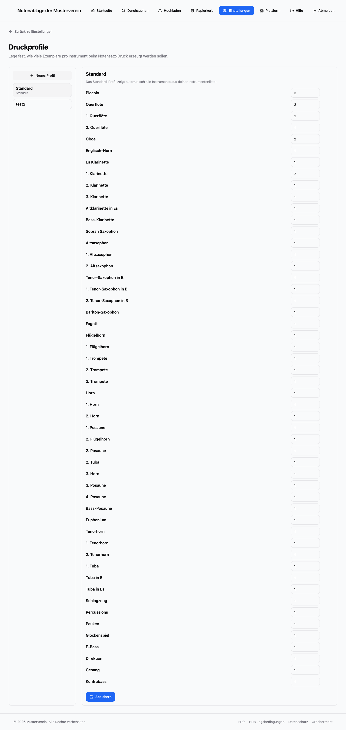 Druckprofile für die Orchesterbesetzung in MelodyShelf